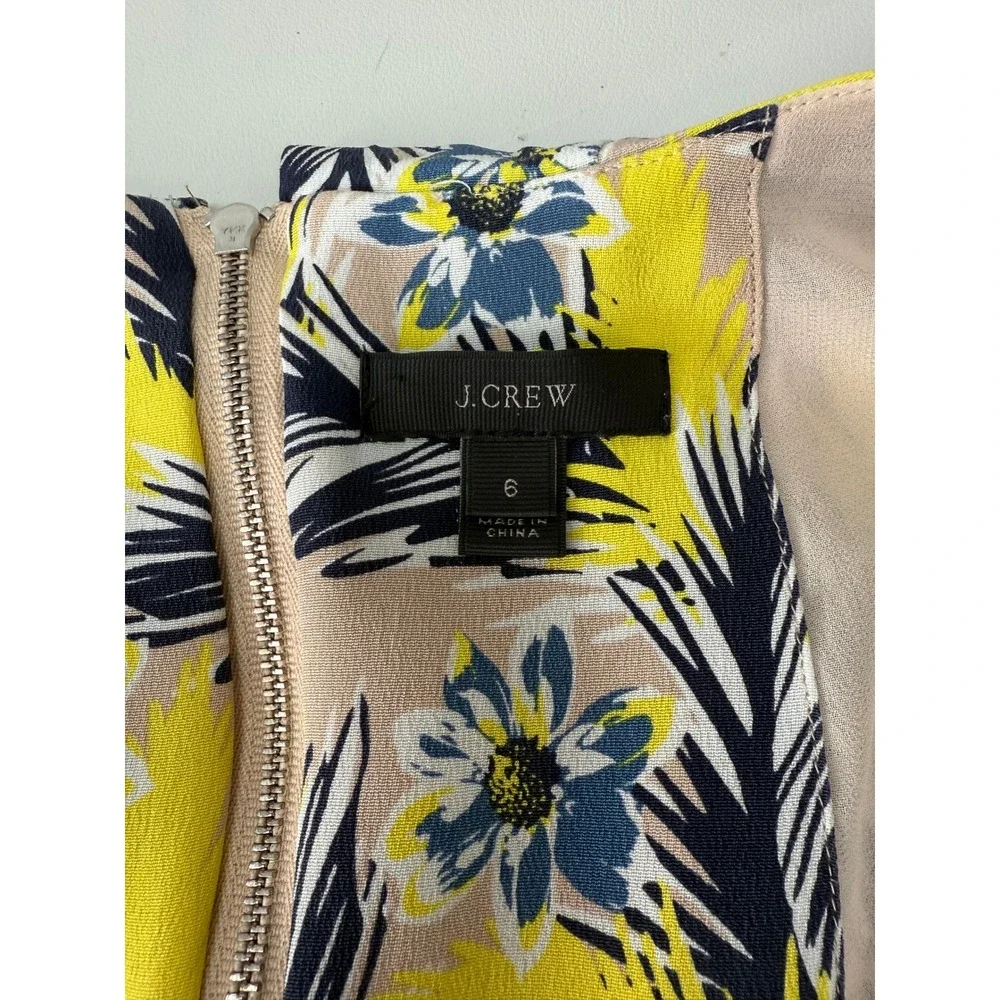 J.Crew Women Yellow Navy Tropical Floral Palm Leaf Lined Sheath Dress Size 6 - Picture 6 of 8